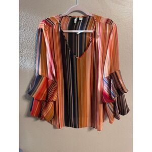 Cato Ruffle Sleeve Blouse V-Neck Striped Flowy Top‎ XL